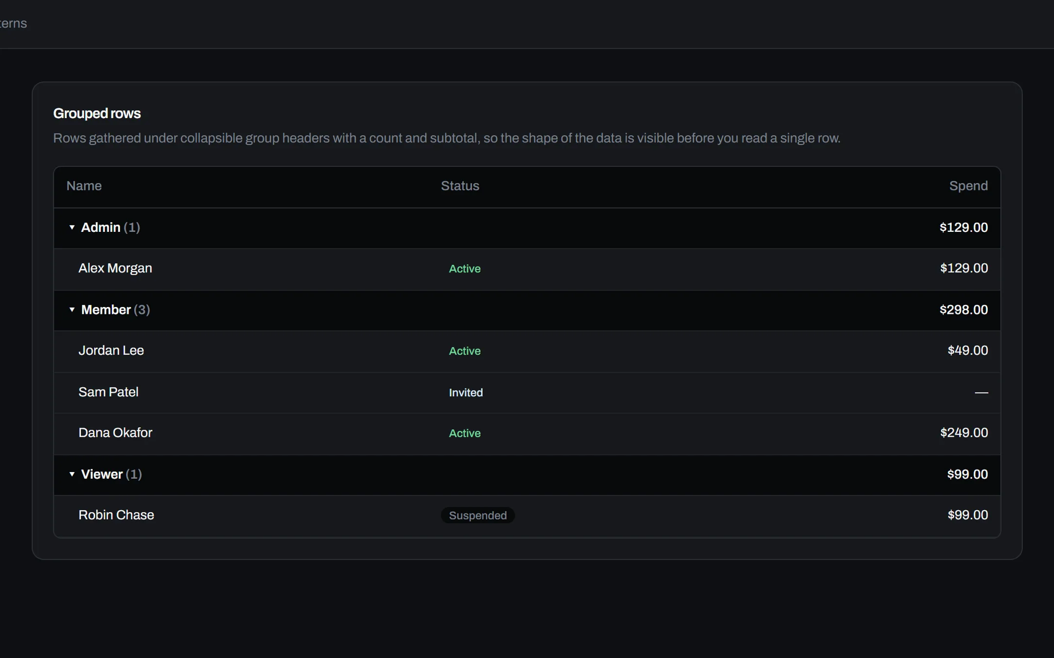 Tables, running. A real screen from the product, not an illustration.